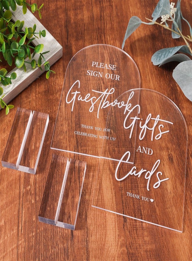 KOSKIMER 2pcs Clear Acrylic Wedding Signs - 5x7 Inch Modern Ceremony & Reception Signage with Holder - Image 2
